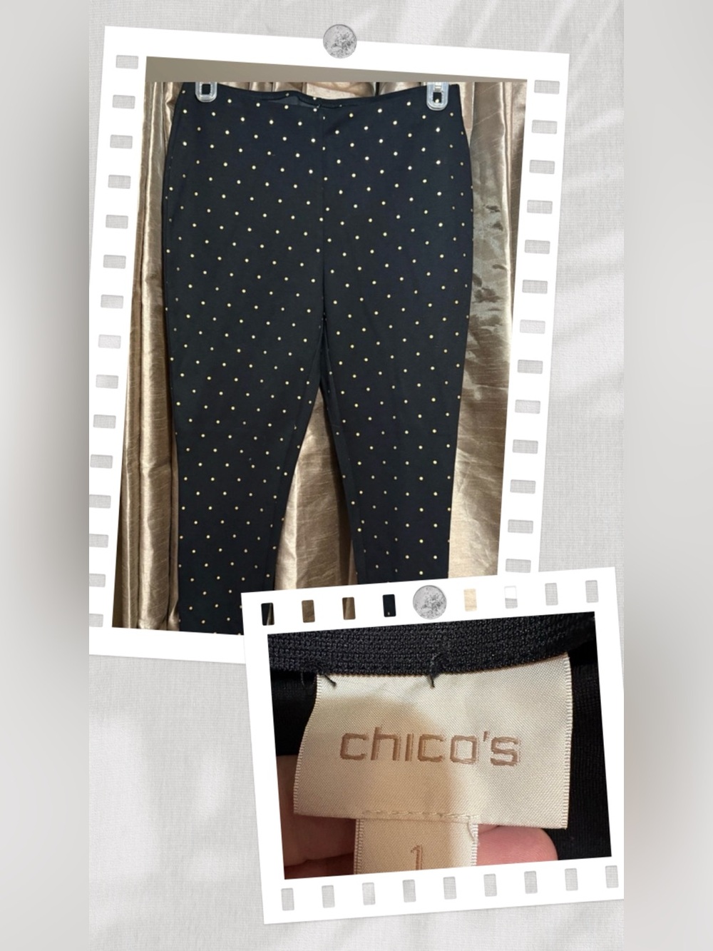 Chico's Black Slim Ankle Pants with Gold Dot Print #1931